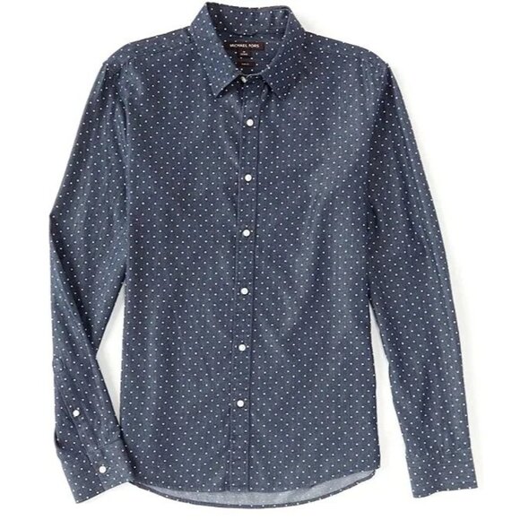 Michael Kors Mens Slim Fit Polka Dot Long Sleeve Button-Up Shirt XXL Blue - Picture 1 of 9